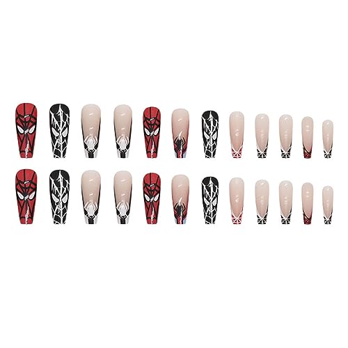 Halloween Fake Nails Long Black Spider Web Design - Variation Color5