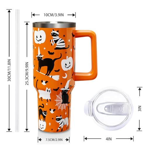 Halloween Black Cats 40oz Tumbler Cup with Handle & Straw - Cat Drinkware Variation 01