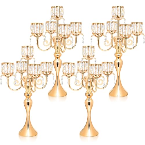Gold Square Crystal Candle Holder 5 Arm Candelabra 22 Inch Wedding Centerpiece - Variation of Square-Crystal Bowl