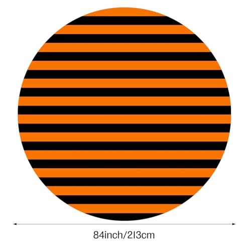 Black and Orange Striped Carnival Tablecloth - 6 Pcs, 84-Inch Round Disposable Linens - Party Decor