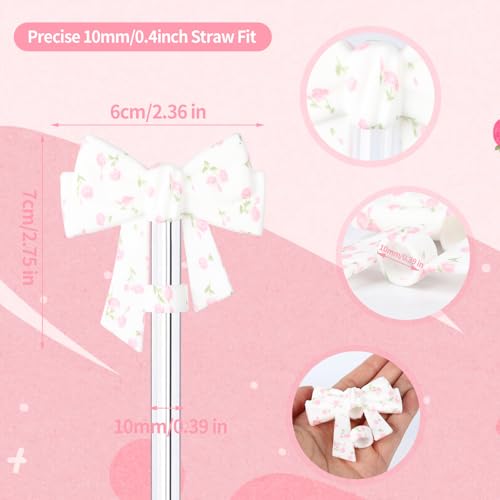 Colorful Printed Bow Straw Topper for Stanley Cups - 6 Colors, Silicone Drink Accessories