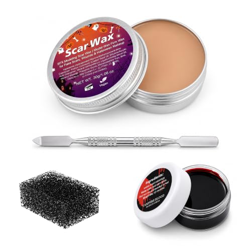 Halloween Special Effects Makeup Kit - Set 3 with Scar Wax Blood Gel & Tools