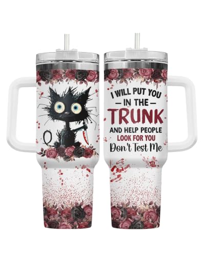 Halloween 4 Crazy Cat Trunk Tumbler with Handle - Spooky Dark Humor Gift