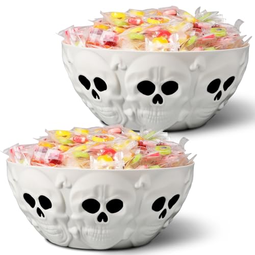 Skeleton Skull Halloween Candy Bowls Set - White Plastic Party Dish with Variation