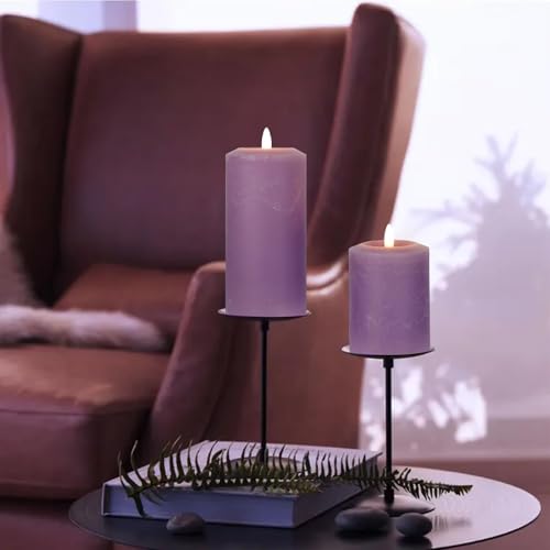 Purple Flameless Candles with Concave Top - Lavender Decor, Timer Remote, Set of 3