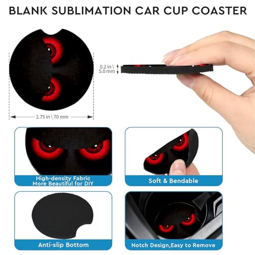 Angry Eye Car Cup Holder Coasters 2 Pack - Gothic Red Neon Design