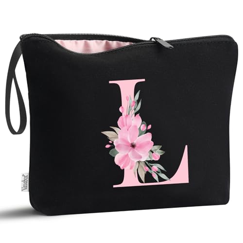 Large Black Personalized Makeup Bag for Women - Gift for Bridesmaid & Mom - Variation 02-Black / L