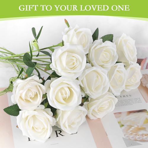 Artificial Roses Bulk 100 Pcs - White Silk Flowers for Wedding & Decor - Timeless & Reusable