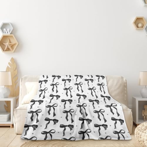 Black and White Bow Throw Blanket - 30x40 Inches, Flannel, Cozy Classroom Decor