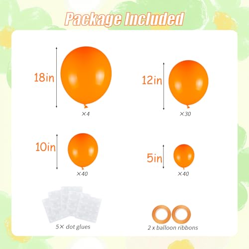Orange Latex Balloon Kit - 114 Pcs with 4 Sizes & Accessories - Variation: Orange