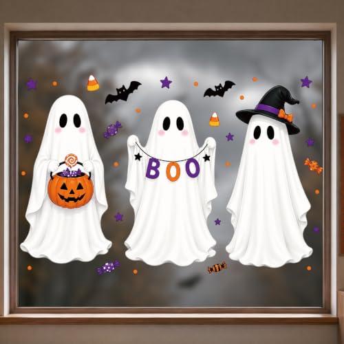 Ghost Halloween Static Window Clings - Reusable Indoor Decorations, 9 Pcs