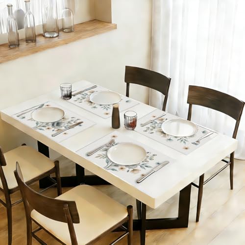 Soft-Toned Poppies Floral Spring Placemats Set of 4 - Boho Minimalist Home Decor