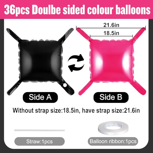Hot Pink and Black Square Foil Balloon Wall Kit - 36pcs Party Backdrop Variation