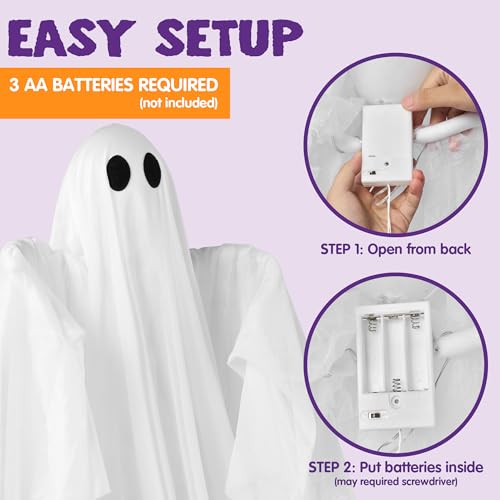 Halloween Hanging Ghost Light - Green LED Ghost Decoration, 47 Inches Waterproof Outdoor & Indoor Decor with Timer