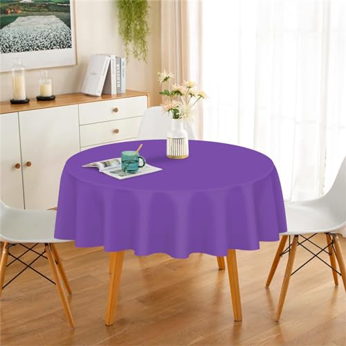Dark Purple Round Disposable Plastic Tablecloth 84 Inch, 3 Pack for Parties