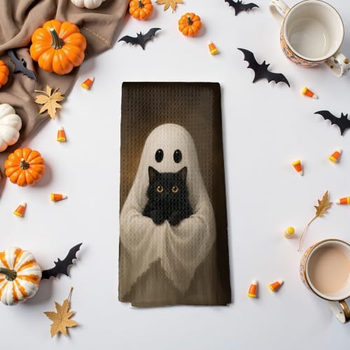 Halloween Ghost Black Cat Kitchen Towels - 15 Color Variations 16x24 Inch