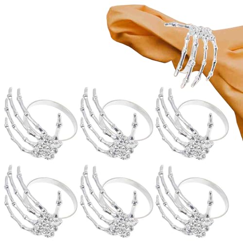 Claw Silver Skeleton Napkin Rings Set of 6 Halloween Table Decor