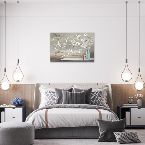 Christian Bible Verse Wall Art Canvas - Farmhouse Religious Scripture Decor - 16x12 inch Cotton Artwork with Dragonfly Variation