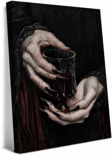 Dark Black Gothic Canvas Wall Art Vampire Clawed Hands Halloween Decor 24x36in