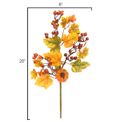 Artificial Fall Flowers Spray Set - 20 Inch Autumn Faux Flowers with Mini Pumpkins & Berries - Aztec Merigold Variation