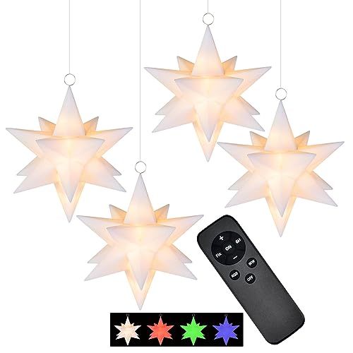 Floating Star Lights with Remote Control - 4 Pack 5-Inch Moravian Xmas Decor