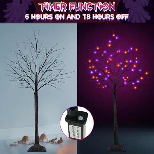 Halloween Black Tree with 200 LED Orange and Purple Lights - 5FT, 2 Pack Variation
