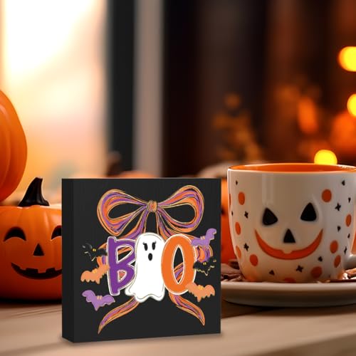 Halloween Ghost Decor with Pink Bow - Spooky Season Holiday Decorations
