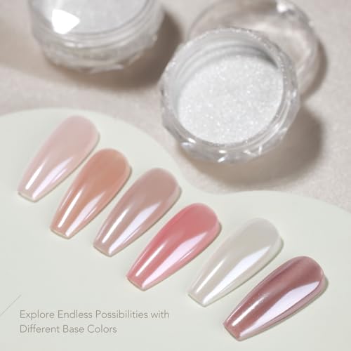 GAOY White Pearl Chrome Nail Powder - Mirror Effect Mermaid Nail Art - Variation 1