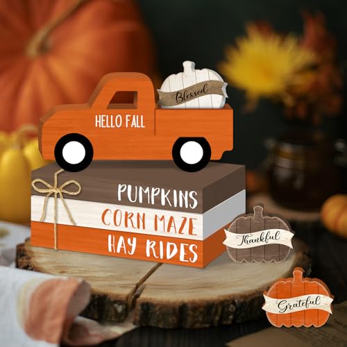 Fall Thanksgiving Tiered Tray Decor Set - 7 Pack Wooden Autumn Farmhouse Display - Variations of Fall