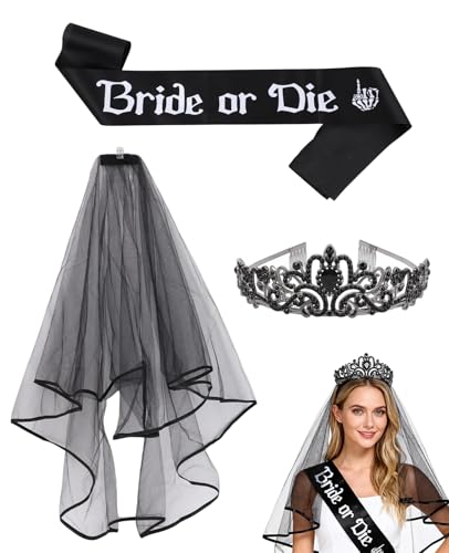 Black Bachelorette Party Decorations Set - Bride or Die Gothic Bridal Shower Supplies