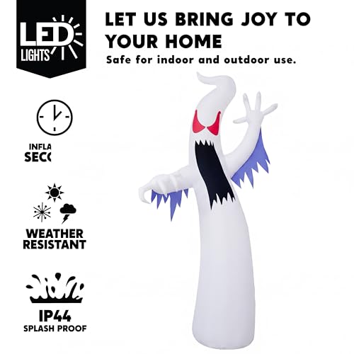 12 Ft Tall Halloween Inflatable Ghost Decor - Blue LED Lights, Outdoor Yard Decoration