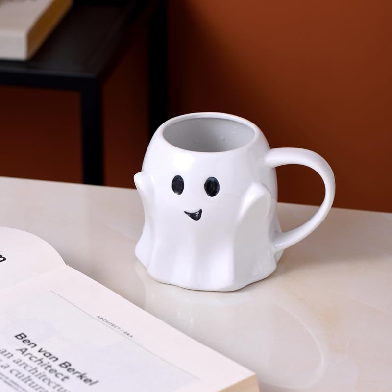 Halloween Ghost Mug 13oz Ceramic White Ghost Pattern Coffee Cup - Adult Gift, Children Gift, Party Decor