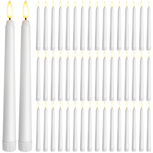 50 Pcs Flameless Taper Candles Bulk Battery Operated 8.5 Inch - White