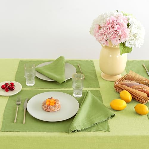 Linen Placemats Set of 4 - 14x19 Inch Natural Lime Green Rustic Table Mats