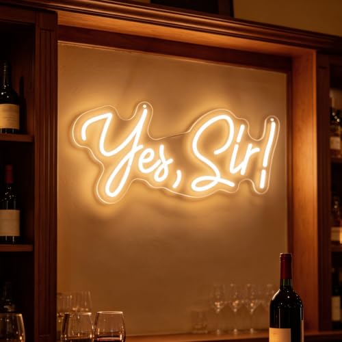 Yes Sir Neon Sign Motivational Quote LED Wall Decor - Warm White, 17.5 x 7.8 Inches - Variation: Yes Sir Warm White