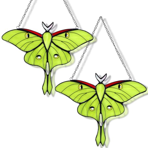 Luna Moth Stained Glass Window Hanging Set - Butterfly Decor Gifts - Variation of Luna Moth