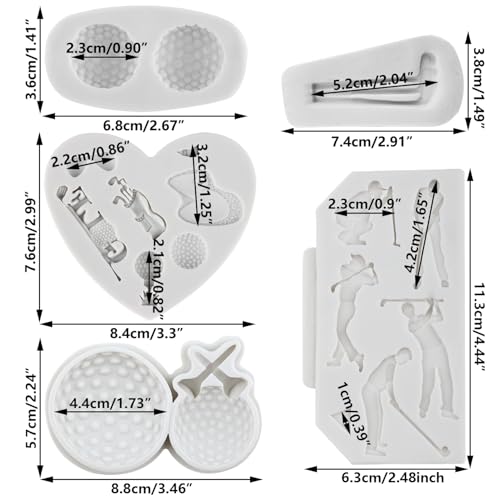 Golf Silicone Mold Set of 5 - Golf Balls, Clubs & Golfer for Cake Decorating - Style F