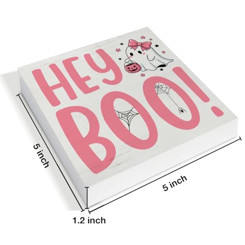 Halloween Ghost Wood Sign - Spooky Hey Boo Decor for Party & Home