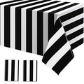 Black & White Striped Waterproof Disposable Tablecloths - 2 Pack, 54 x 108 Inches, Halloween Party Decor