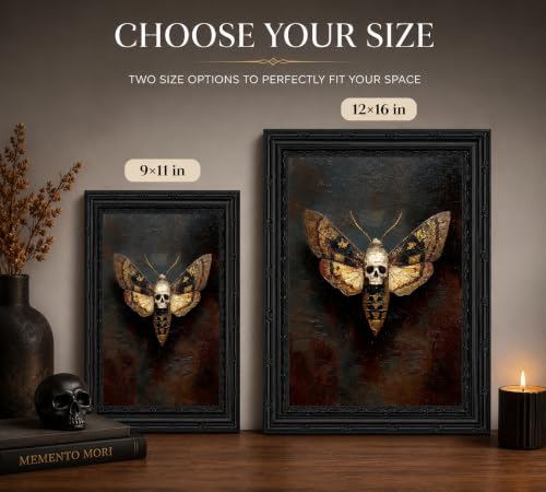 Skull Moth Canvas Wall Art - Framed Gothic Dark Decor 11 x 9 inches