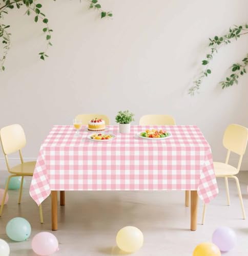 Light Pink Gingham Tablecloth 3 Pack Rectangle 54x108 Inches for Parties