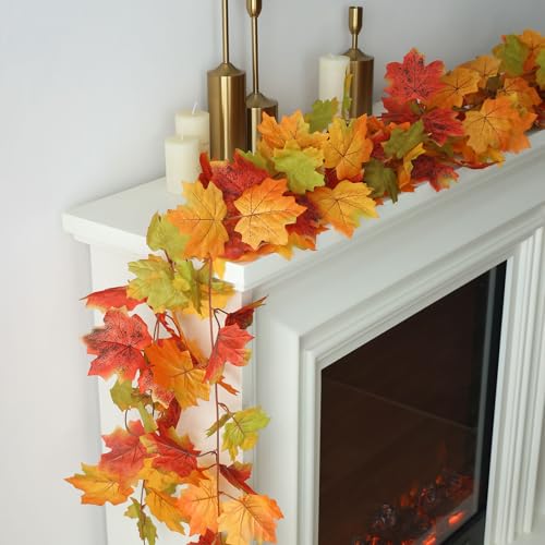 Mizii Fall Decor Maple Vine Garland - 5 Pack, 390 Inch Artificial Autumn Leaves, Fake Maple Leaves for Thanksgiving and Fall Home Decor - Maple Variation