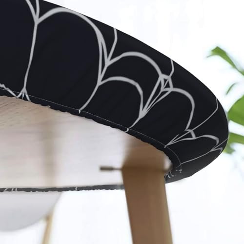 42-Inch Spider Web Halloween Round Tablecloth with Elastic Edge, Washable & Reusable