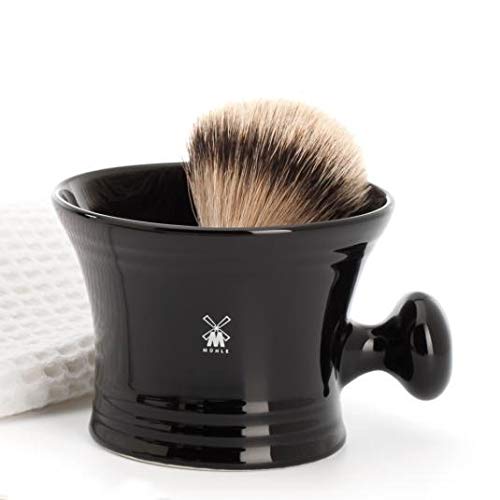 MÜHLE Black Porcelain Platinum Rim Shaving Mug – Shave Dish Accessory for Soaps and Creams, Modern Black Design