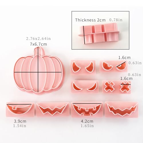 Halloween K-10 Mini Pumpkin Face Cookie Cutters Set with 10 Pcs DIY 3D Cookie Stamps