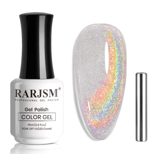 Clear Rainbow Holographic Cat Eye Gel Nail Polish with Magnet - 15ml