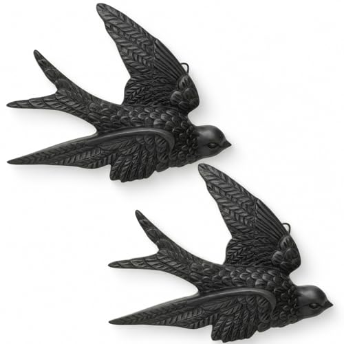 Kathfly 2 Pcs Black Swallow Wall Decor - 4.7-Inch Resin Bird Art, Modern Black Finish