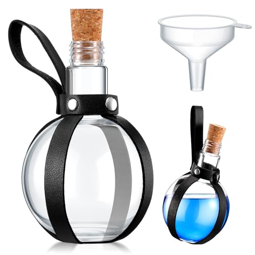 Plastic Potion Bottle with Belt Cork - Medieval Theme Halloween Decor - Black / Thread