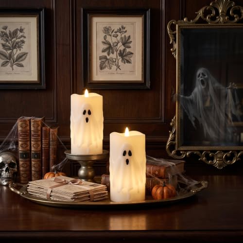 Ghost Flameless Candles with Remote Timer - 2PCS Halloween Decor