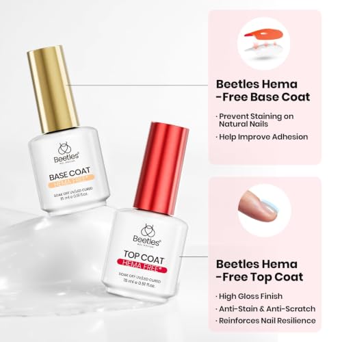 Beetles HEMA-Free Builder Gel Set with Gel Top & Base Coat - 3 Pcs 15ml, Glitter Variant
